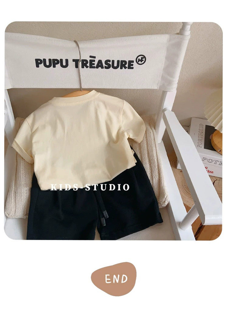 Children's Short Sleeve T-Shirt Cute Baby Cartoon Bear Mid and Small Boys and Girls Top