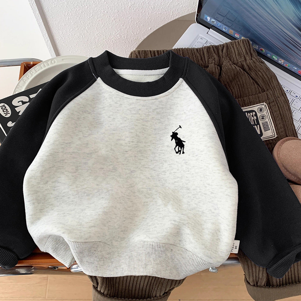 Fleece Lined Color Block Crewneck Sweatshirt for Kids