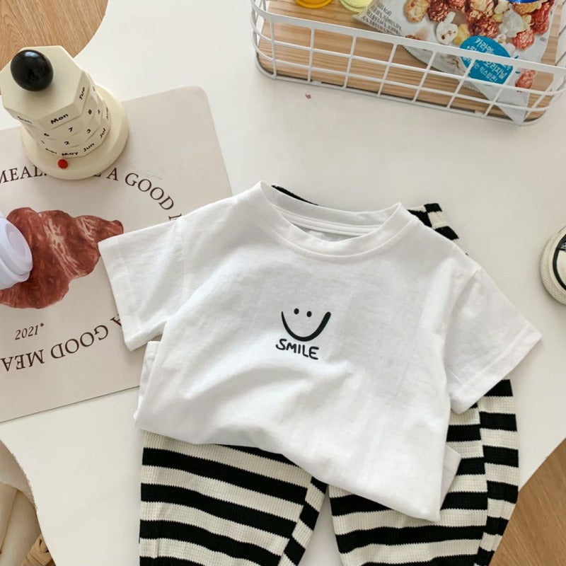 Kids Cute Baby Short Sleeve T-Shirt Simple Middle and Small Children's Unisex Top