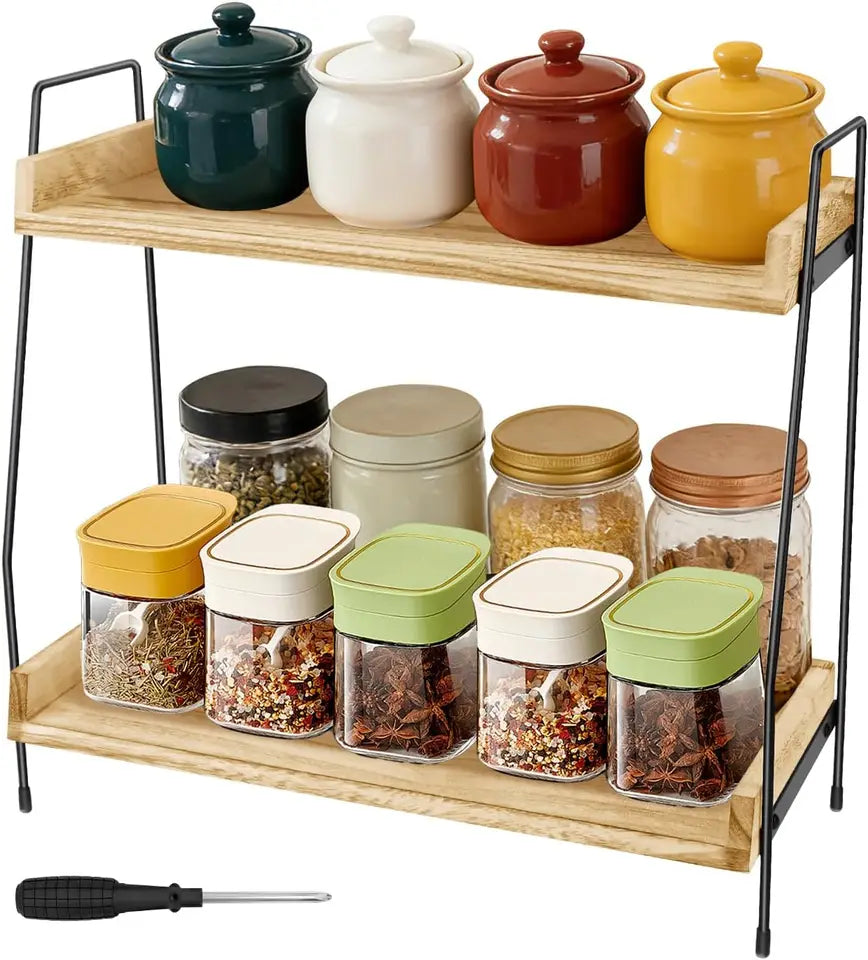Coffee Station Organizer, 2 Tier Coffee Bar Accessories and Organizer, Display Stand Shelf Rack, Hot Chocolate Station Stand, Stylish Storage Tea Station for Mugs, Jars & Accessories