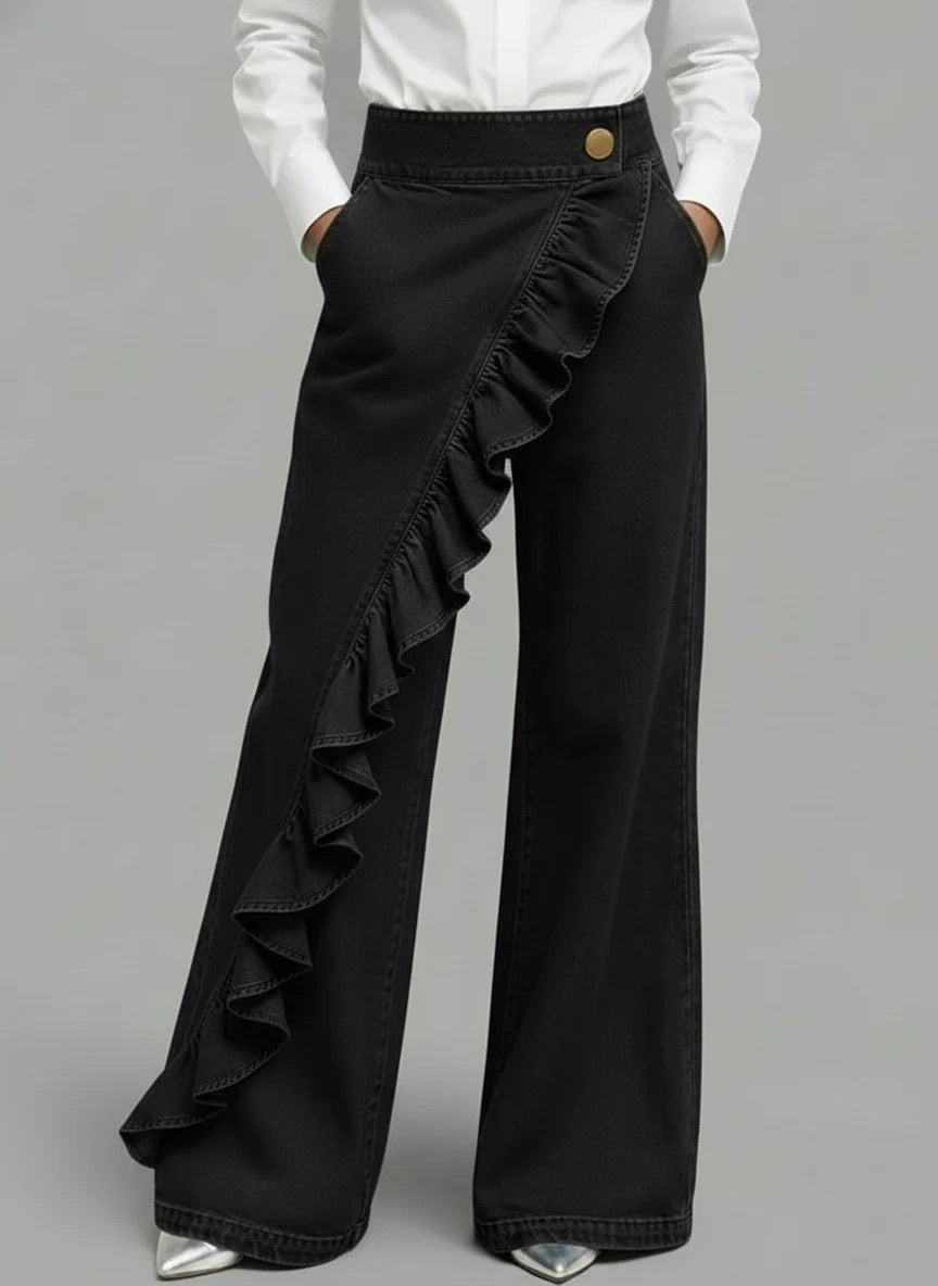 Vintage Irregular Mid-Waist Genuine Denim Pants for WomenSpring and Summer Fashion