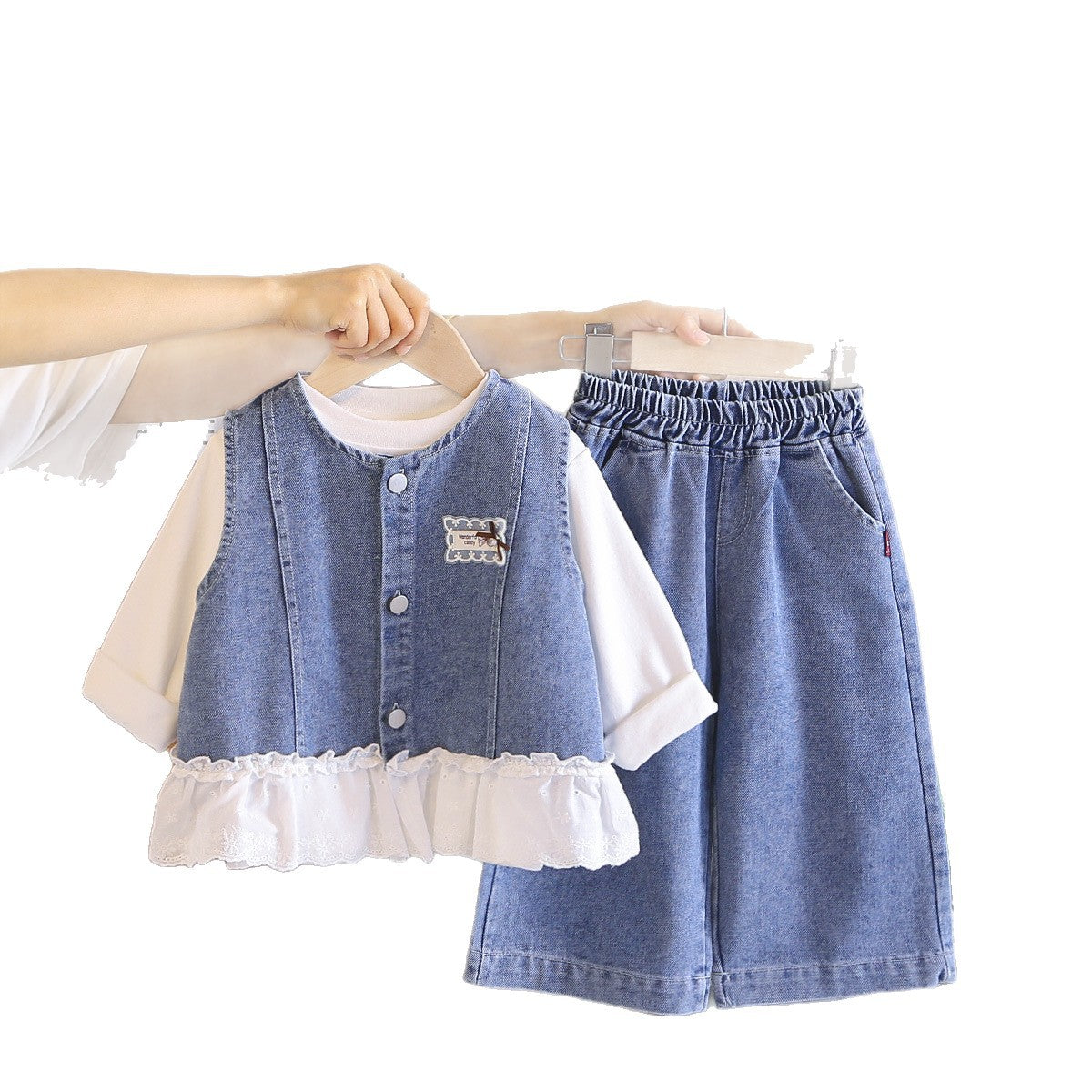 Cowboy vest girl baby long sleeved three piece set