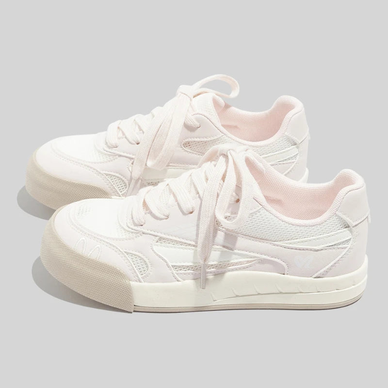 Vintage White Platform Skate Sneakers For Women 2026 Spring New Soft Sole Height Increasing Fashion Versatile Casual Daily Walki