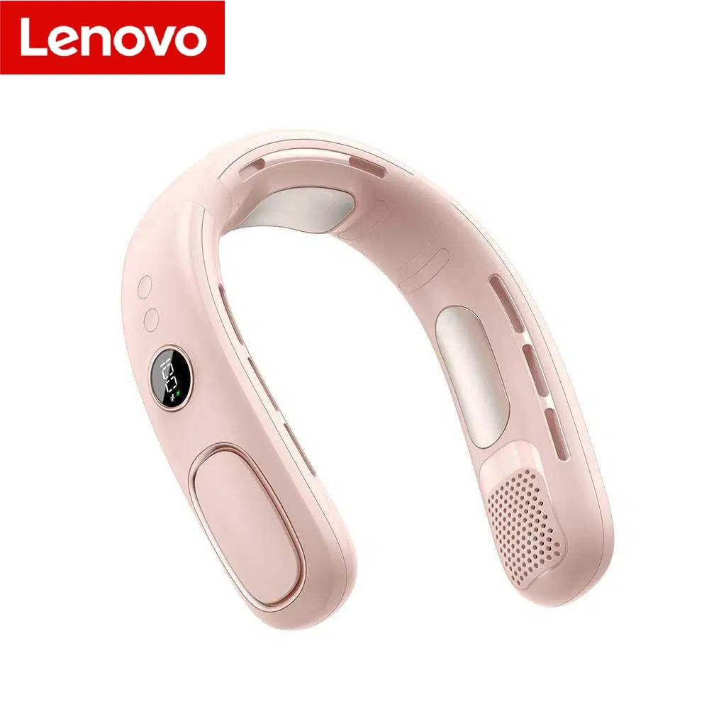 Lenovo Portable Neck Fan Mini Neck Cooler Bladeless Hanging Neck Fan 4000mah Usb Rechargeable IceCooling Fan Led Digital Display