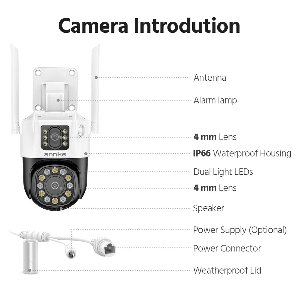 ANNKE 3+3MP Dual-Lens PT Security Camera Wireless WiFi Outdoor IP Camera with Two-Way Audio Human Detection, Auto Tracking, Dual-Color Night Vision, Red & Blue Light Alarm, IP66 Waterproof
