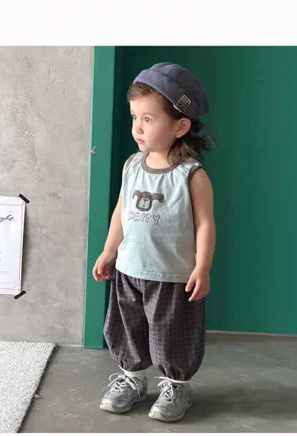 Two-Piece Set  Sleeveless Vest T-Shirt and Pants Thin Cotton Kids Clothing
