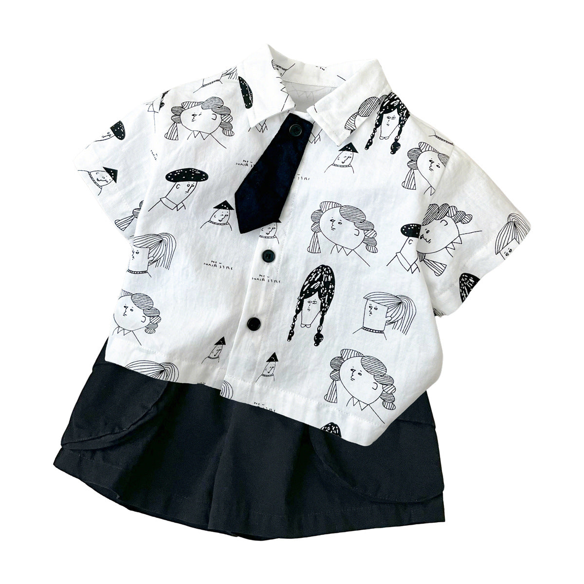 Stylish Cotton Shirt Top &amp; Casual Shorts, Trendy Two-Piece Suit for Kids