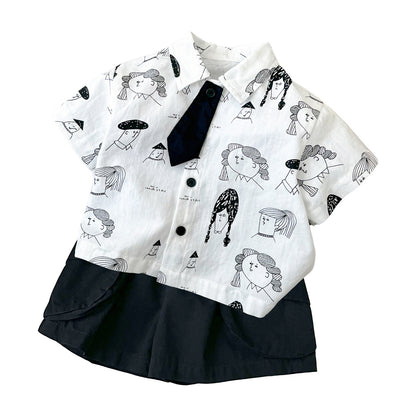 Stylish Cotton Shirt Top &amp; Casual Shorts, Trendy Two-Piece Suit for Kids