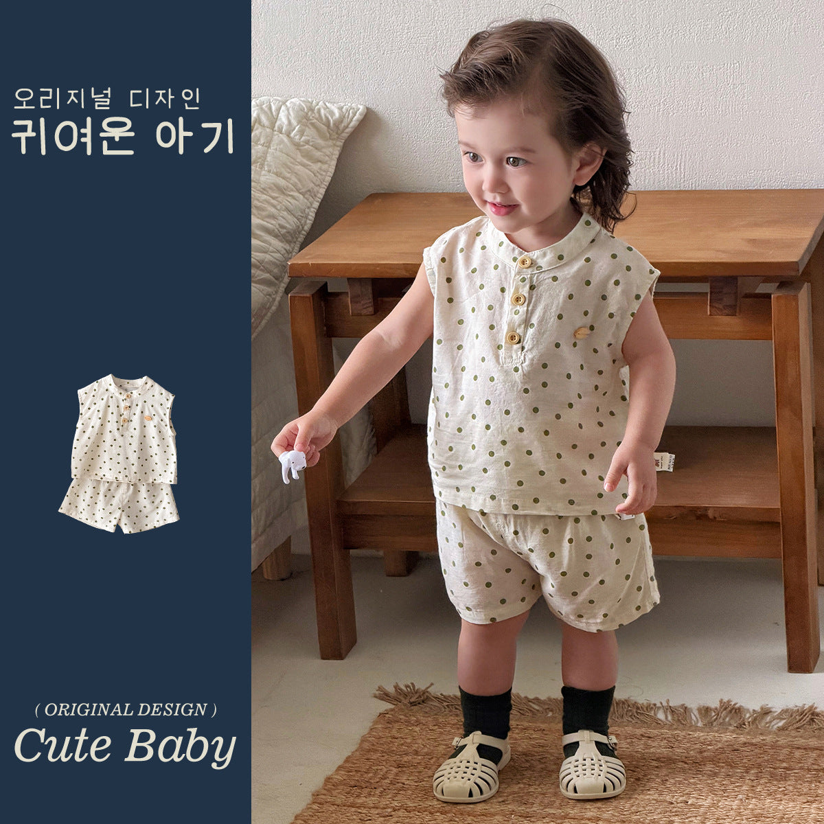 Pure Cotton Class A Two-Piece Set Polka Dot Tank Top Short Pants Stylish and Comfortable Children's Clothing