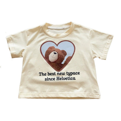 Children's Short Sleeve T-Shirt Cute Baby Cartoon Bear Mid and Small Boys and Girls Top