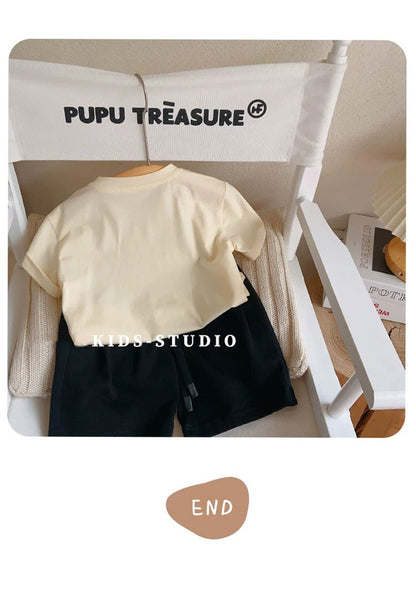 Children's Short Sleeve T-Shirt Cute Baby Cartoon Bear Mid and Small Boys and Girls Top