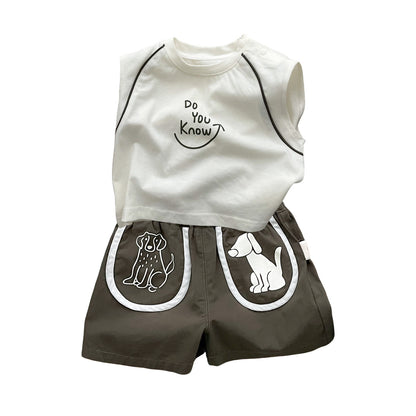 Stylish Letter Print Tank Top Cotton Shorts Two-Piece Set