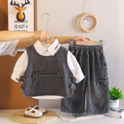 Autumn denim vest long sleeved three piece set