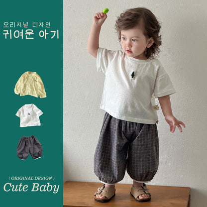 Outfit for Boys Short Sleeve Two-Piece Set, Simple and Versatile Soft Baby Clothing
