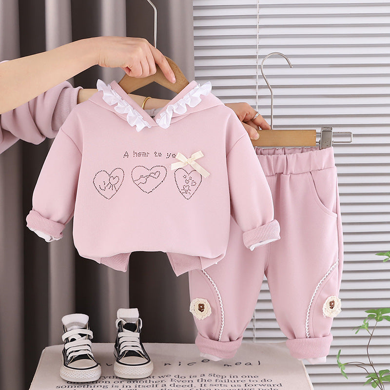 Hooded long sleeved two-piece children's spring and autumn clothes