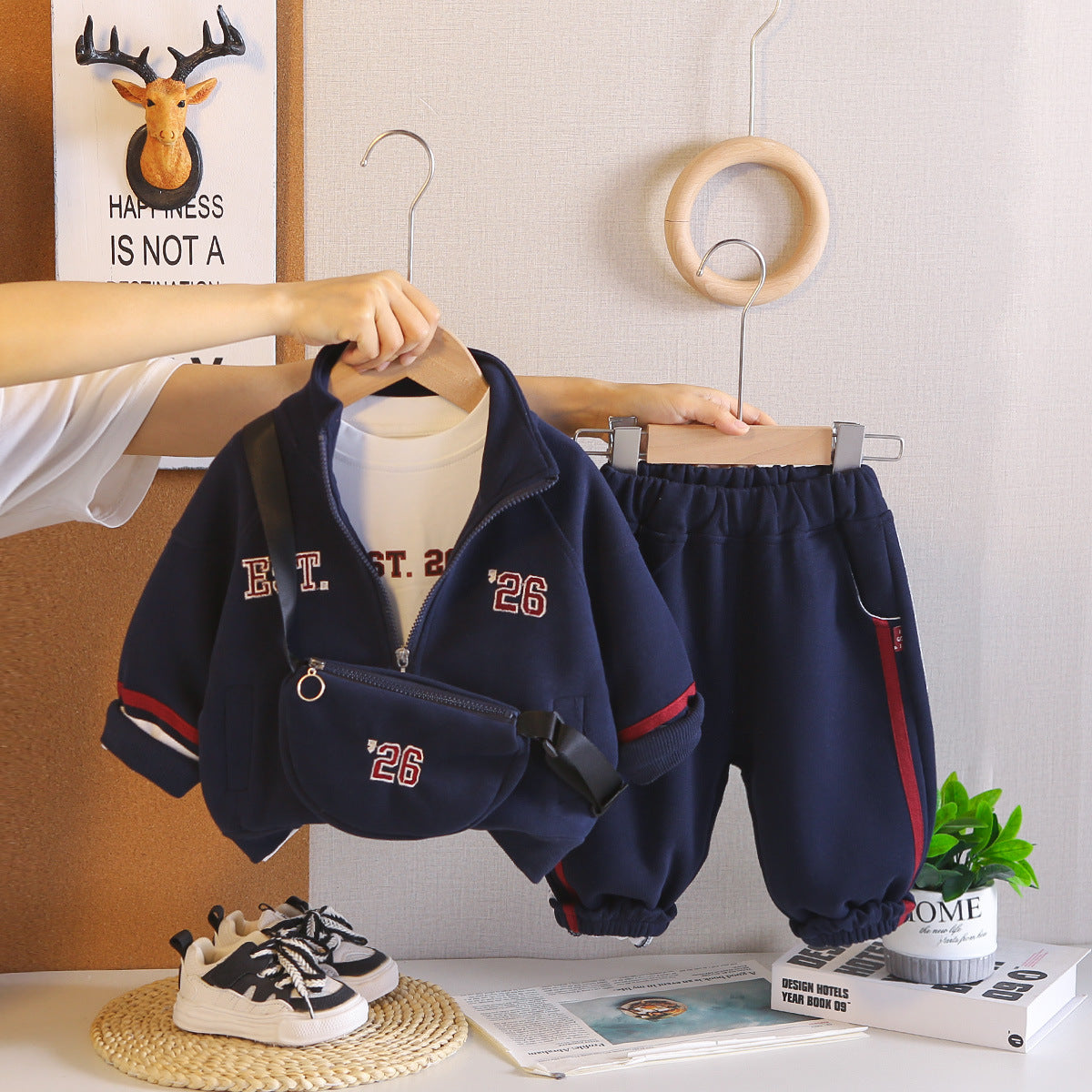 Shoulder bag long sleeved three piece set for baby children's clothing