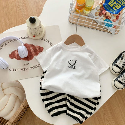 Kids Cute Baby Short Sleeve T-Shirt Simple Middle and Small Children's Unisex Top