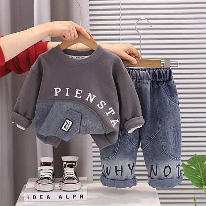 Baby casual hoodie long sleeved two-piece set for boys