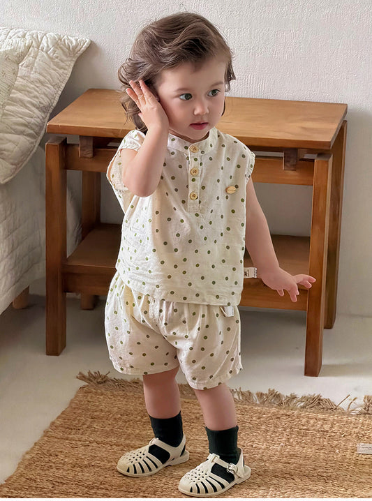 Pure Cotton Class A Two-Piece Set Polka Dot Tank Top Short Pants Stylish and Comfortable Children's Clothing