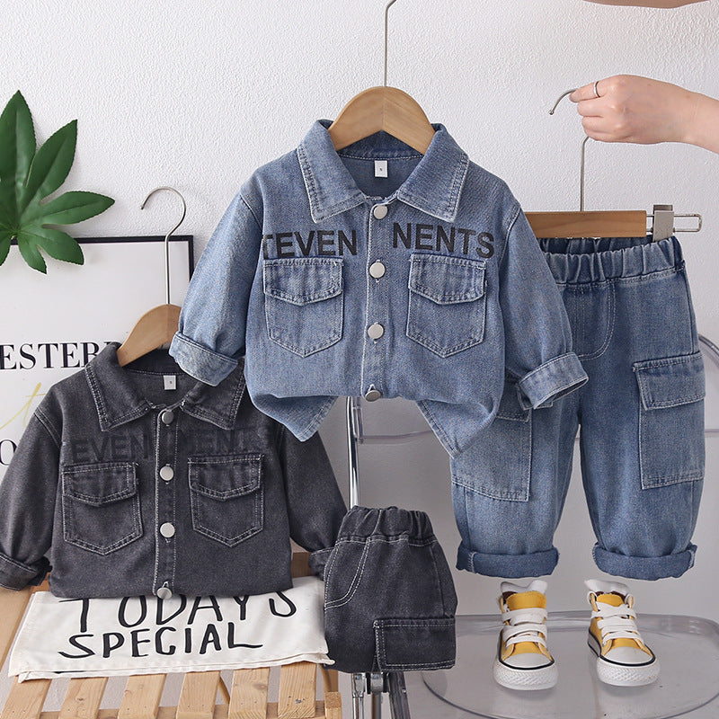 Children's Baby Autumn Denim Long Sleeve Two Piece Set