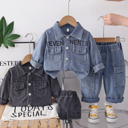 Children's Baby Autumn Denim Long Sleeve Two Piece Set
