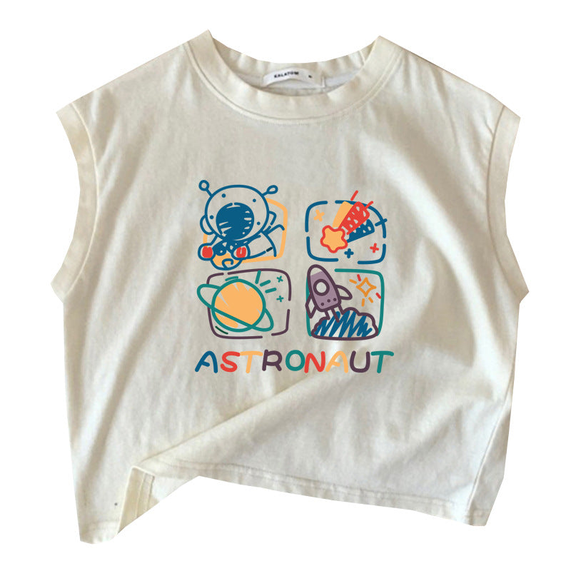 Baby Kids Sleeveless T-Shirt Cartoon Pattern Versatile Unisex Child Vest Tee Top