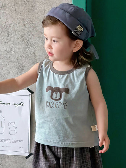 Two-Piece Set  Sleeveless Vest T-Shirt and Pants Thin Cotton Kids Clothing
