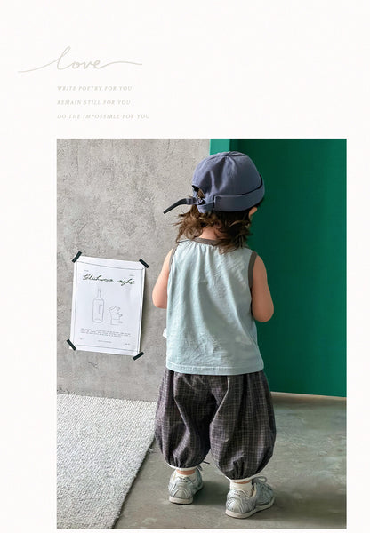 Two-Piece Set  Sleeveless Vest T-Shirt and Pants Thin Cotton Kids Clothing