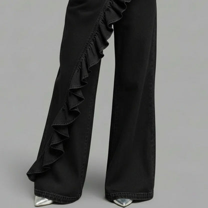 Vintage Irregular Mid-Waist Genuine Denim Pants for WomenSpring and Summer Fashion