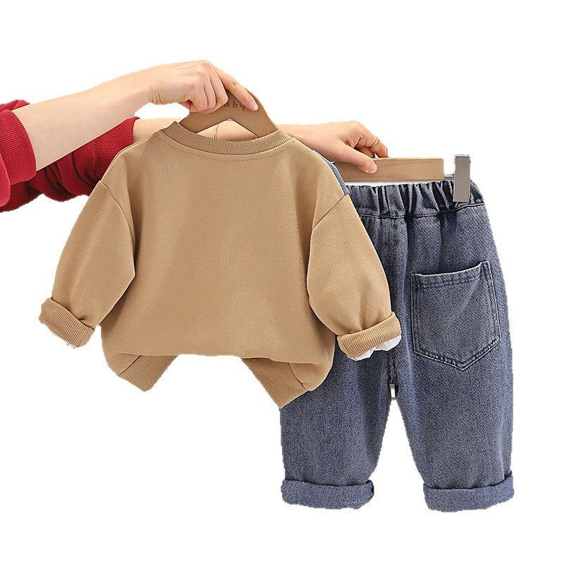 Autumn baby and children's long sleeved hoodie two-piece set