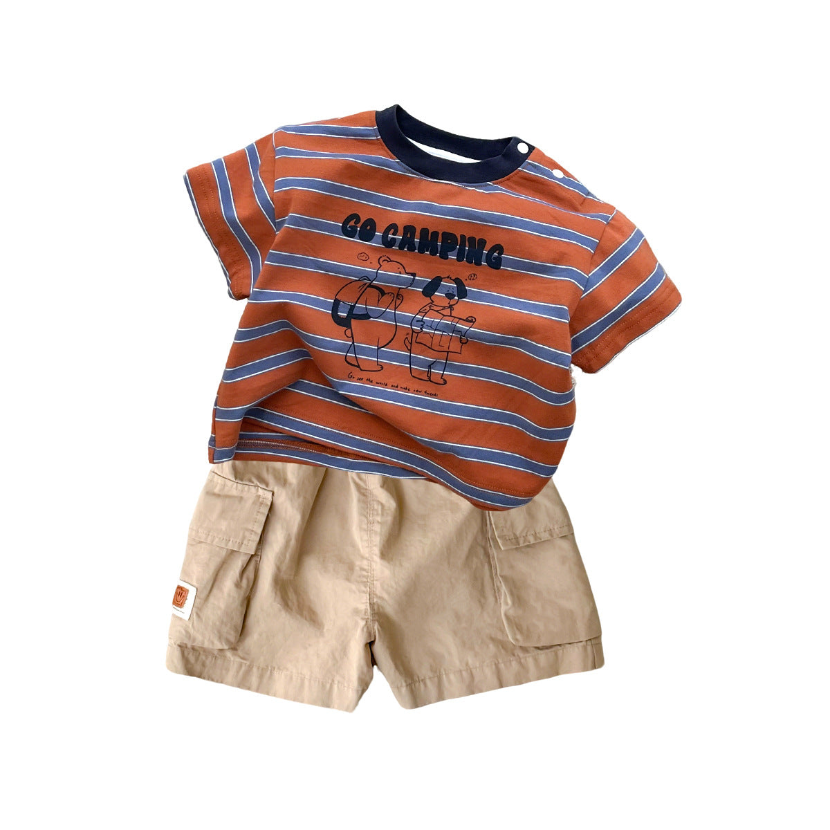 Boy's Stylish Two-Piece Outfit Striped Loose Short Sleeve with Casual Shorts and Cargo Pants