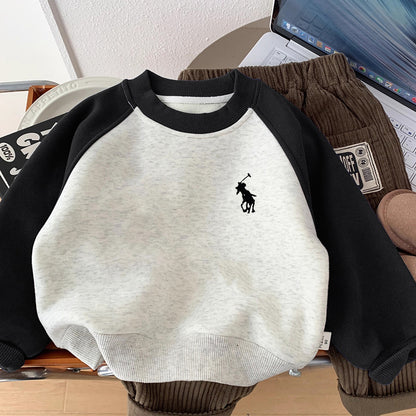 Fleece Lined Color Block Crewneck Sweatshirt for Kids
