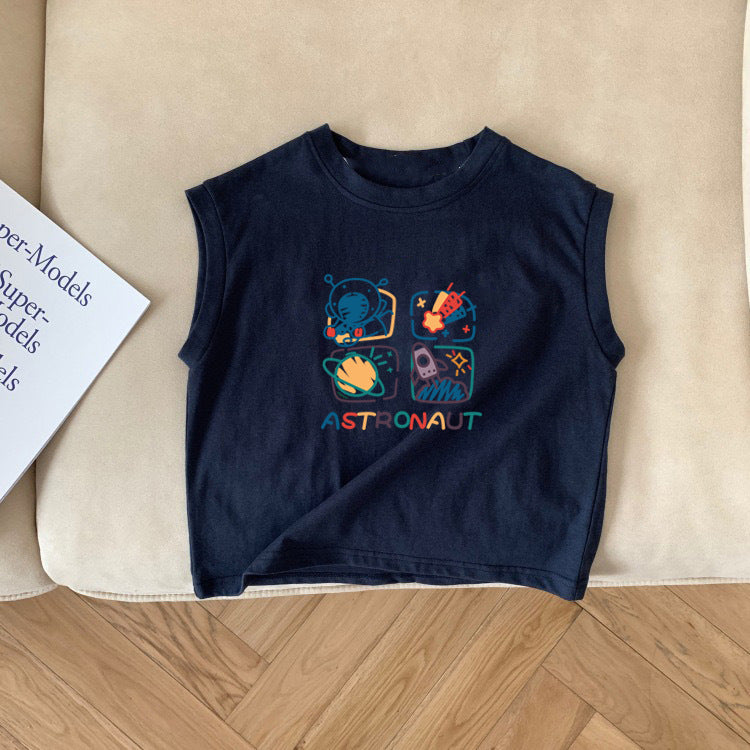 Baby Kids Sleeveless T-Shirt Cartoon Pattern Versatile Unisex Child Vest Tee Top