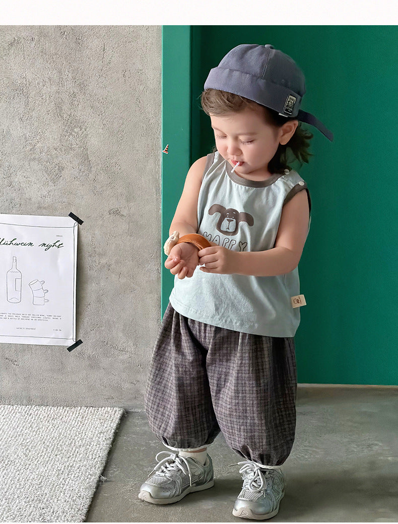 Two-Piece Set  Sleeveless Vest T-Shirt and Pants Thin Cotton Kids Clothing