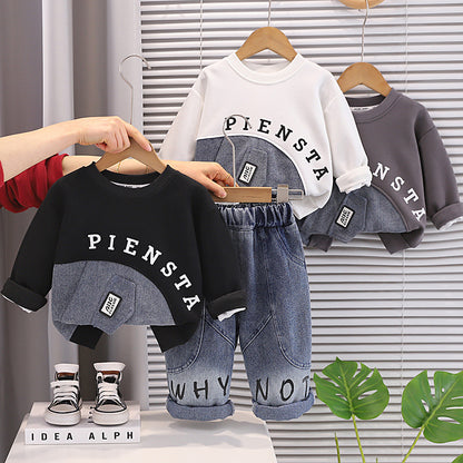 Baby casual hoodie long sleeved two-piece set for boys