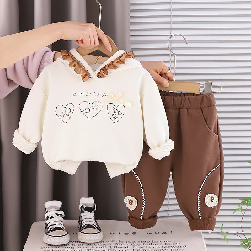 Hooded long sleeved two-piece children's spring and autumn clothes