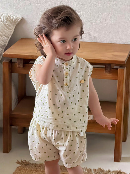 Pure Cotton Class A Two-Piece Set Polka Dot Tank Top Short Pants Stylish and Comfortable Children's Clothing