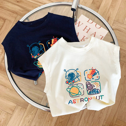 Baby Kids Sleeveless T-Shirt Cartoon Pattern Versatile Unisex Child Vest Tee Top