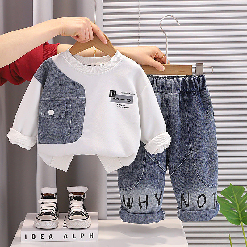 Autumn baby and children's long sleeved hoodie two-piece set