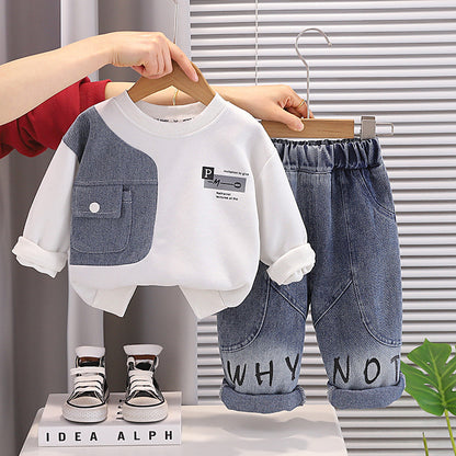 Autumn baby and children's long sleeved hoodie two-piece set
