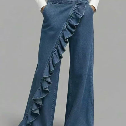 Vintage Irregular Mid-Waist Genuine Denim Pants for WomenSpring and Summer Fashion