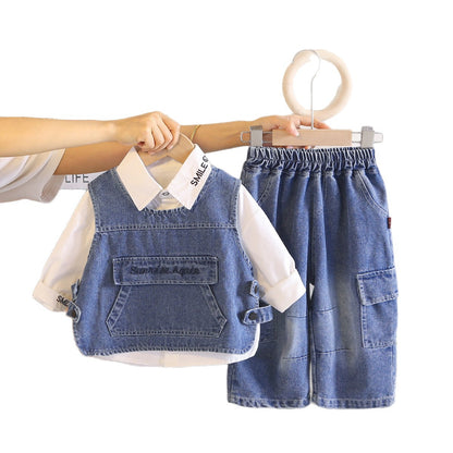 Autumn denim vest long sleeved three piece set