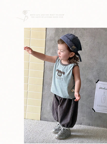 Two-Piece Set  Sleeveless Vest T-Shirt and Pants Thin Cotton Kids Clothing