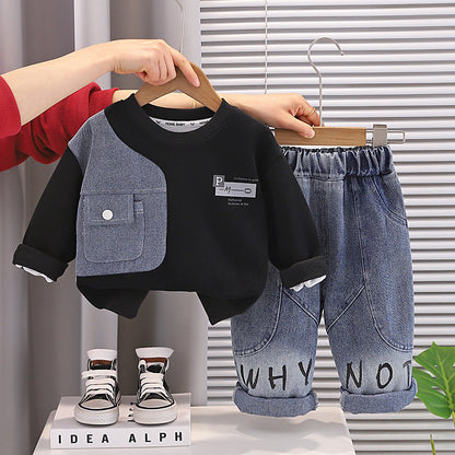 Autumn baby and children's long sleeved hoodie two-piece set