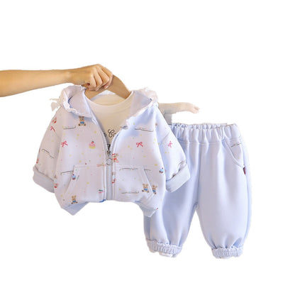 Baby girl hooded long sleeved three piece set