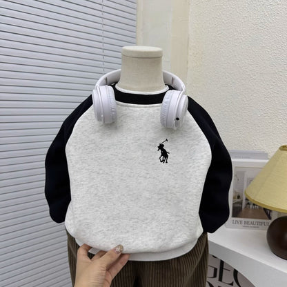 Fleece Lined Color Block Crewneck Sweatshirt for Kids