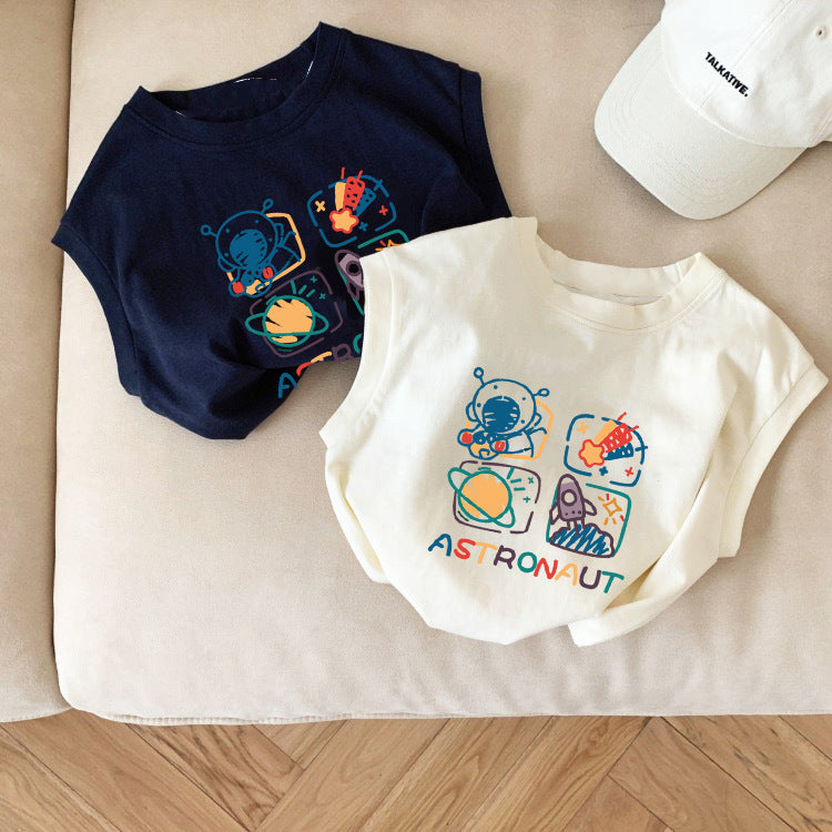 Baby Kids Sleeveless T-Shirt Cartoon Pattern Versatile Unisex Child Vest Tee Top