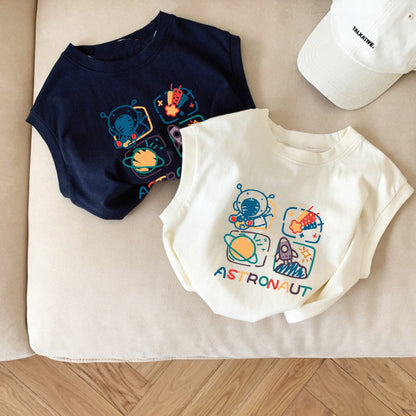 Baby Kids Sleeveless T-Shirt Cartoon Pattern Versatile Unisex Child Vest Tee Top