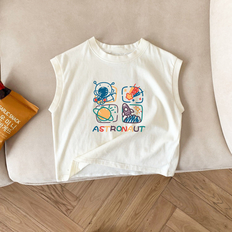 Baby Kids Sleeveless T-Shirt Cartoon Pattern Versatile Unisex Child Vest Tee Top