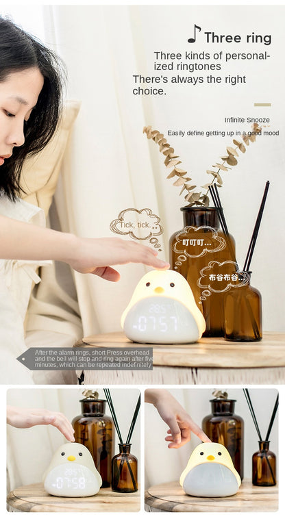 Time Bird LED Bedside Alarm Clock with Night Light – Cartoon Quiet Electronic Clock with USB Charging for Bedroom, Student Desk & Dormitory